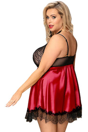 Beautiful Red Satin Babydoll With Lace Cups And Matching Lace Blindfold