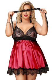 Beautiful Red Satin Babydoll With Lace Cups And Matching Lace Blindfold