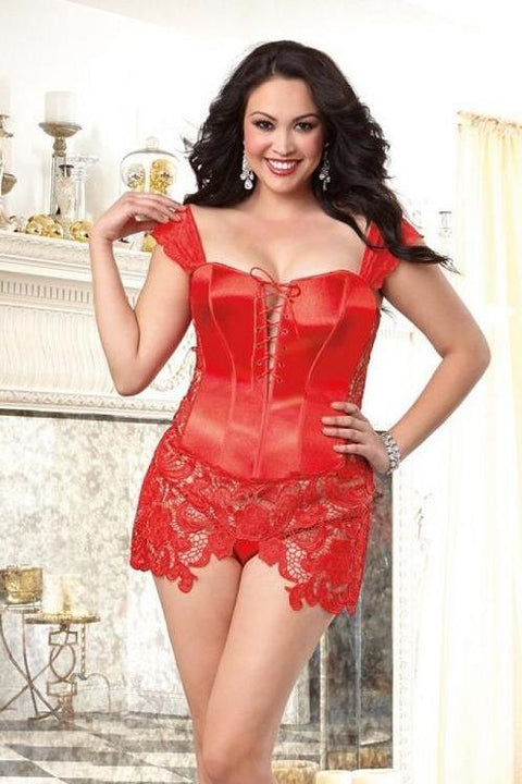 corset with matching thong, Lipstick red or Pearl White   | BigSmalls&trade;