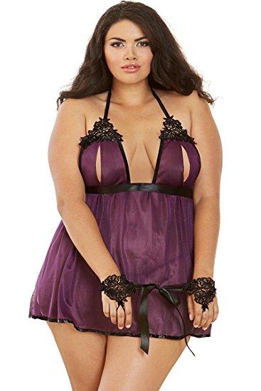 mesh babydoll with lace open cup detail.   | BigSmalls&trade;