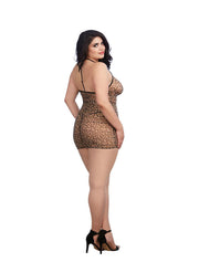 Leopard Print Stretch Mesh Chemise