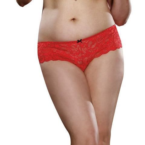 Stretch Lace Open Crotch Cheeky Boyshorts (Ruby 1X/2X)