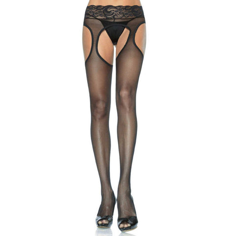 Suspender Crotchless Stockings with Lace Waist