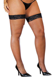 Fishnet Hold Ups - Silicone Topped (Black)  | BigSmalls&trade;