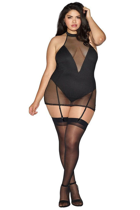 Snap-Crotch Layered Fishnet Chemise